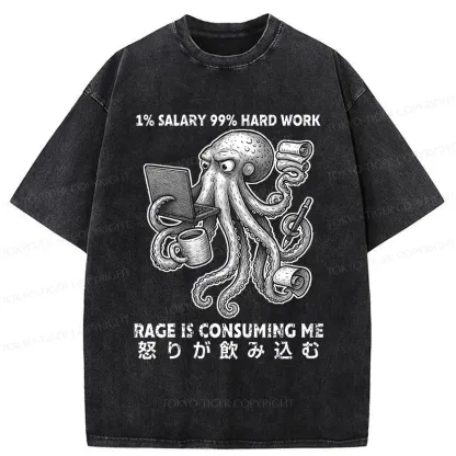 Tokyo-Tiger 1% Salary 99% Hard Work Washed T-Shirt