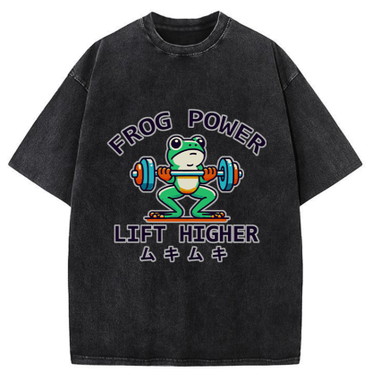 Tokyo-Tiger Muscular Weightlifting Frog Washed T-Shirt