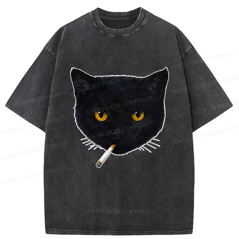Tokyo-Tiger Smoking Cat Washed T-Shirt