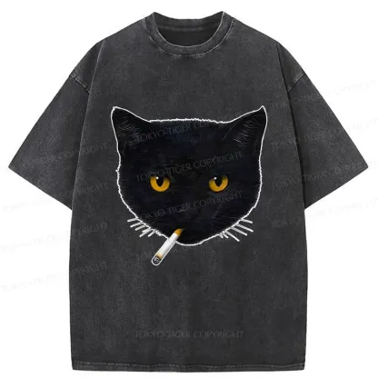Tokyo-Tiger Smoking Cat Washed T-Shirt