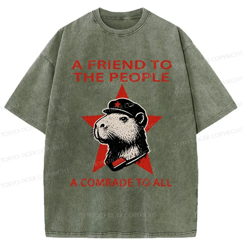 Tokyo-Tiger Capibalism Funny Washed T-Shirt