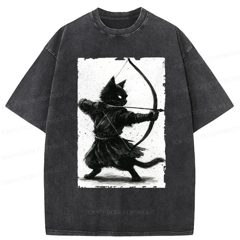 Tokyo-Tiger Retro Cat Archery Washed T-Shirt