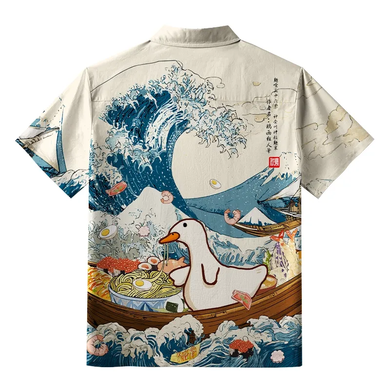 Tokyo-Tiger Naughty Duck Eating Ramen Aloha Hawaiian Shirt