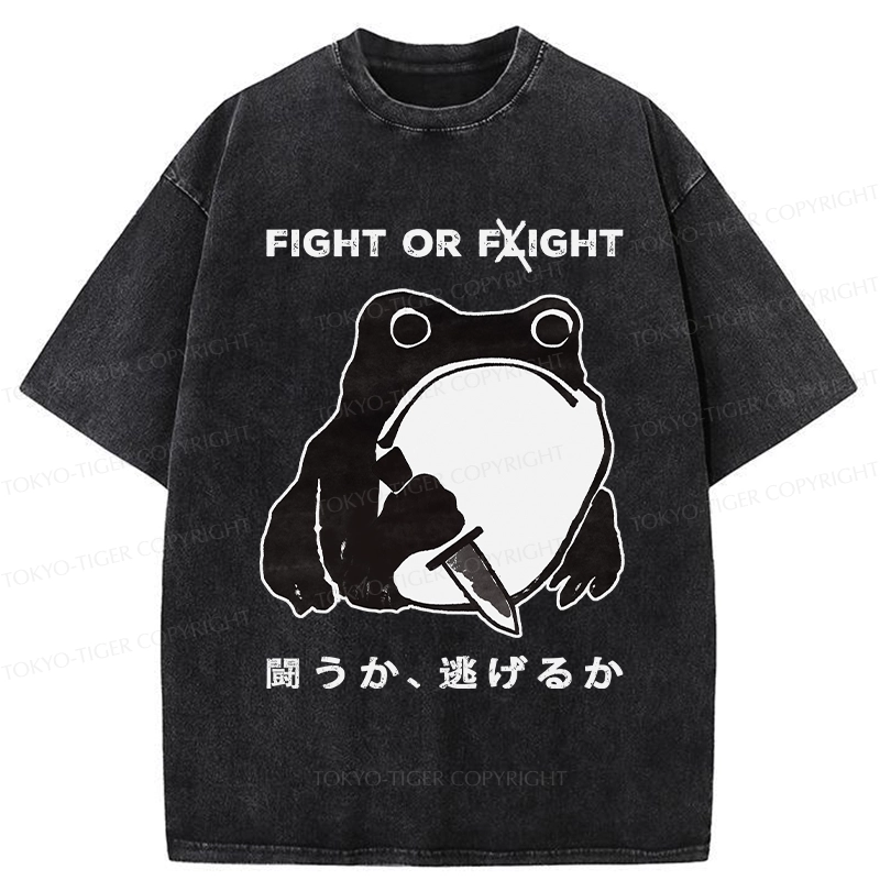 Tokyo-Tiger Fight Or Flight Funny Washed T-Shirt