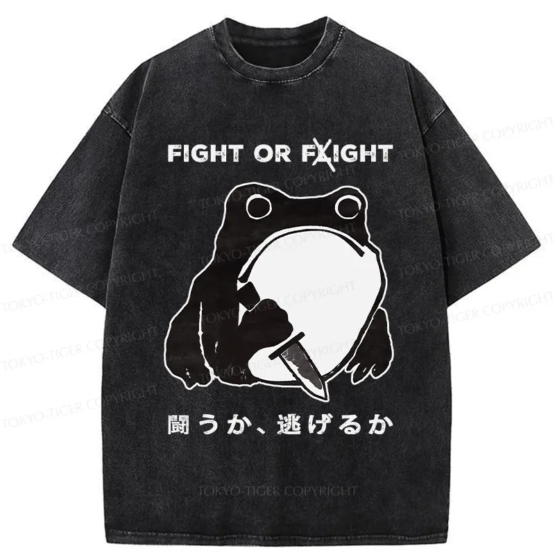 Tokyo-Tiger Fight Or Flight Funny Washed T-Shirt