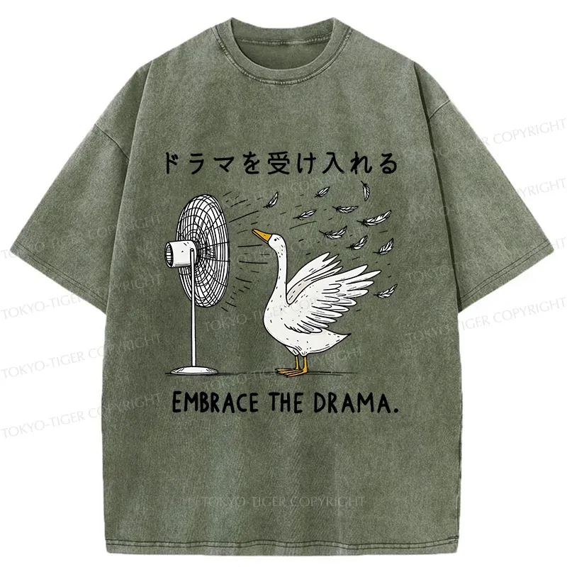 Tokyo-Tiger Goose Blowing Electric Fan Washed T-Shirt