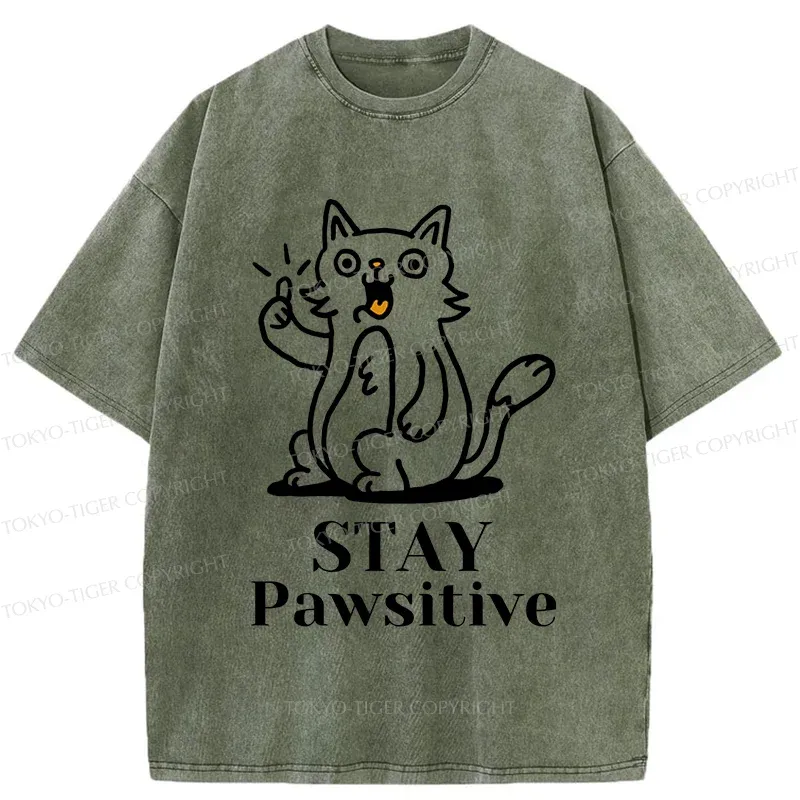 Tokyo-Tiger Stay Positive Cat Washed T-Shirt