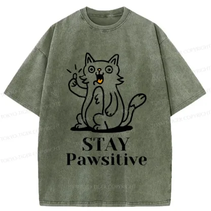 Tokyo-Tiger Stay Positive Cat Washed T-Shirt