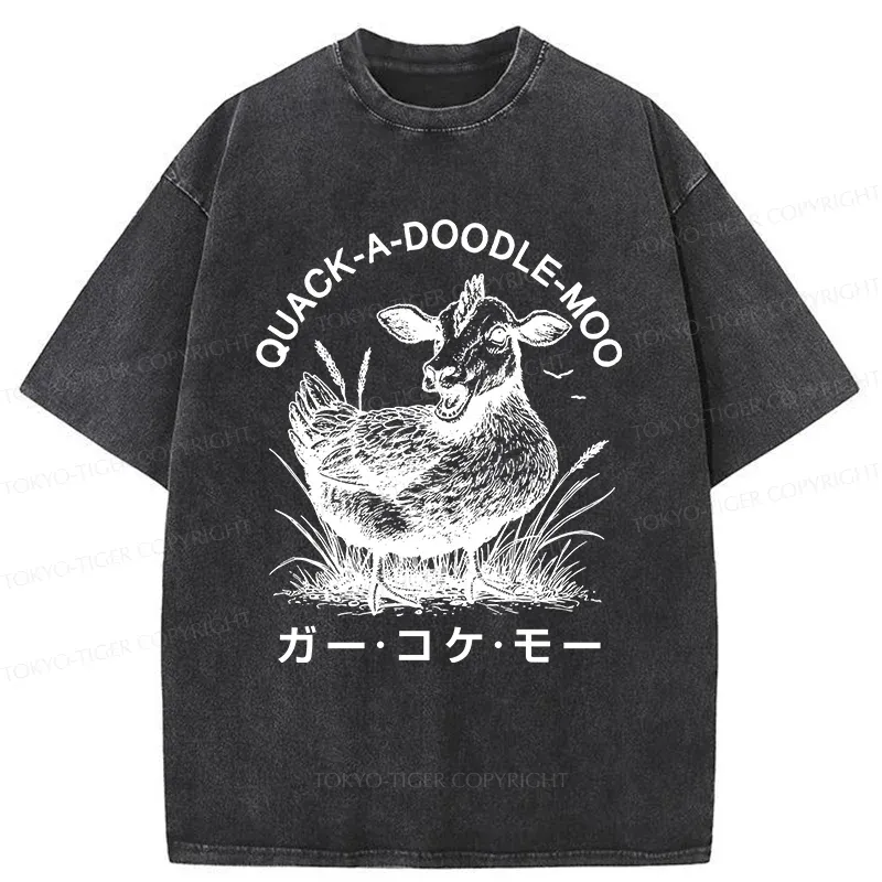 Tokyo-Tiger Duck Cow Funny Washed T-Shirt