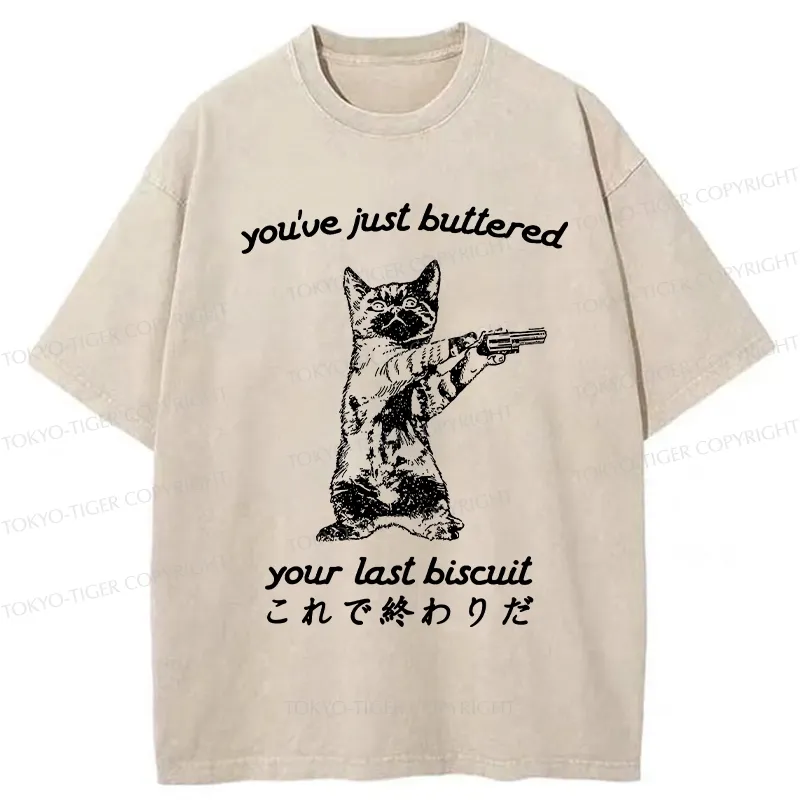 Tokyo-Tiger Funny Cat Holding A Gun Washed T-Shirt