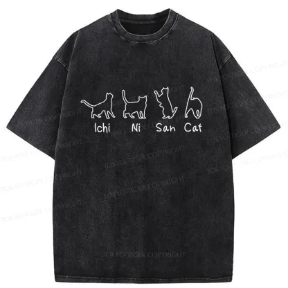 Tokyo-Tiger One Two Three Cat Washed T-Shirt