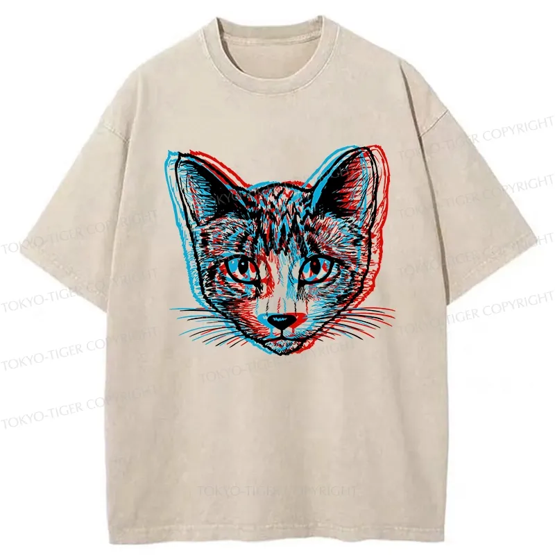 Tokyo-Tiger Psychedelic Cat Washed T-Shirt