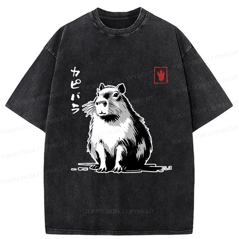 Tokyo-Tiger Retro Japanese Capybara Washed T-Shirt