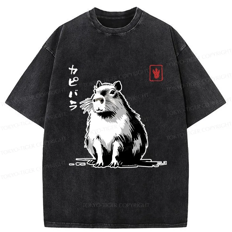 Tokyo-Tiger Retro Japanese Capybara Washed T-Shirt