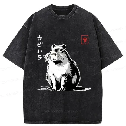 Tokyo-Tiger Retro Japanese Capybara Washed T-Shirt
