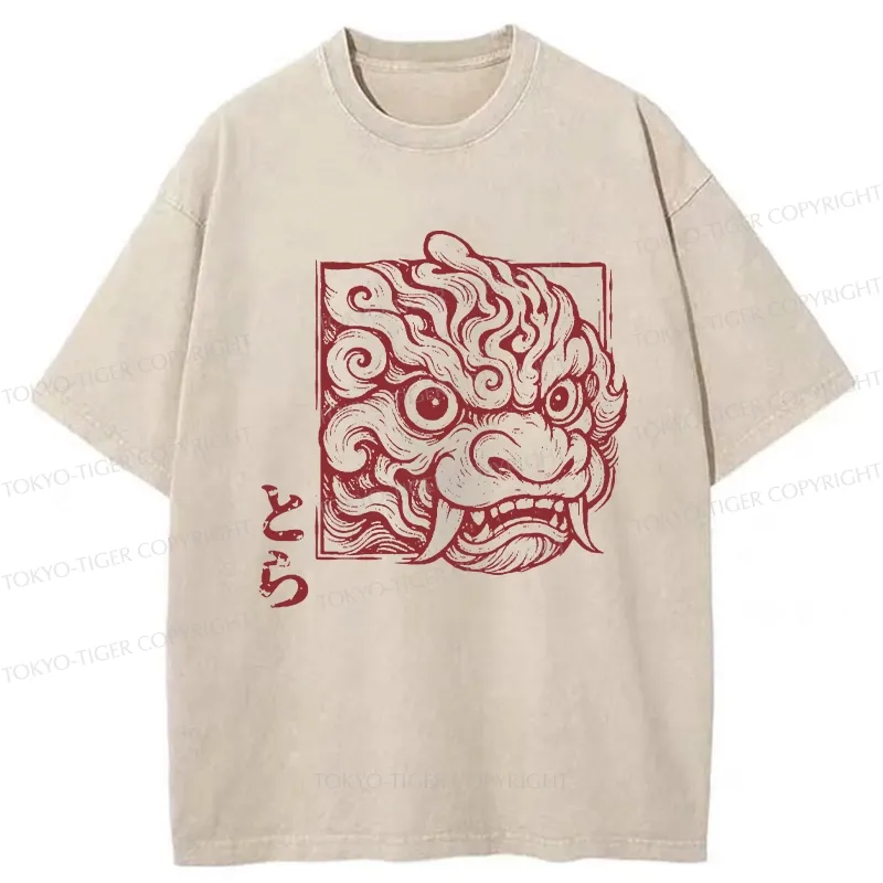 Tokyo-Tiger Japanese Lion Yokai Washed T-Shirt