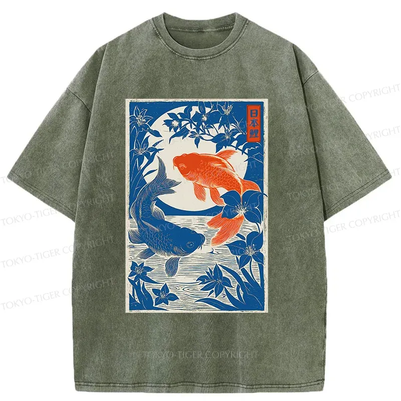 Tokyo-Tiger Woodcut Koi Washed T-Shirt