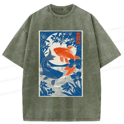 Tokyo-Tiger Woodcut Koi Washed T-Shirt