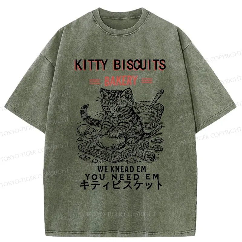 Tokyo-Tiger Kitty Bakery Funny Washed T-Shirt