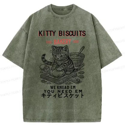 Tokyo-Tiger Kitty Bakery Funny Washed T-Shirt