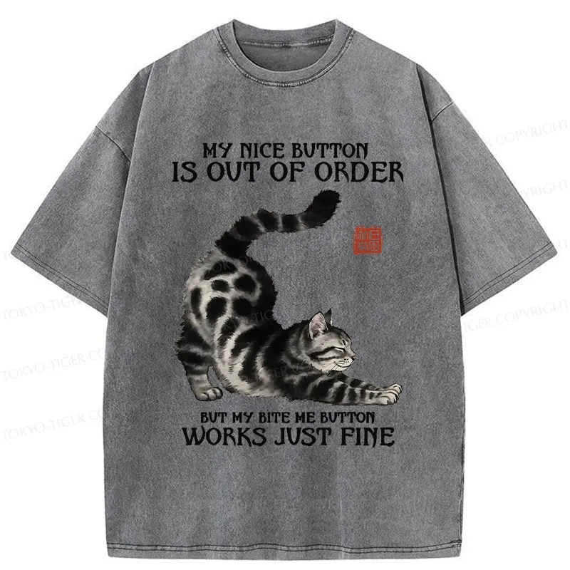 Tokyo-Tiger Naughty Cat Stretching Washed T-Shirt