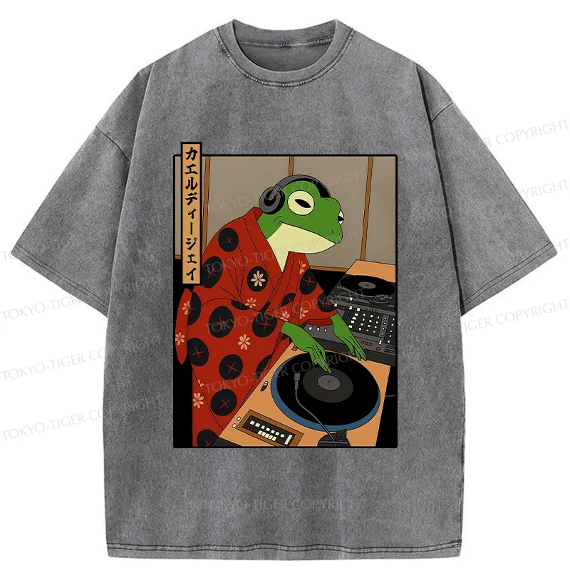 Tokyo-Tiger Funny Frog DJ Washed T-Shirt