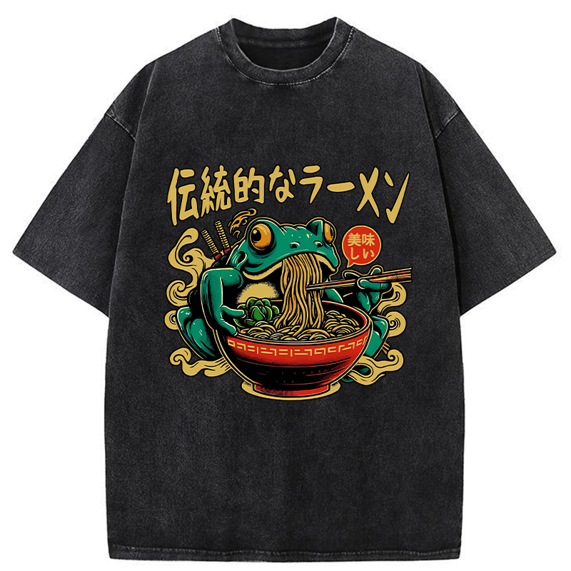 Tokyo-Tiger Frog Obsessed With Ramen Washed T-Shirt