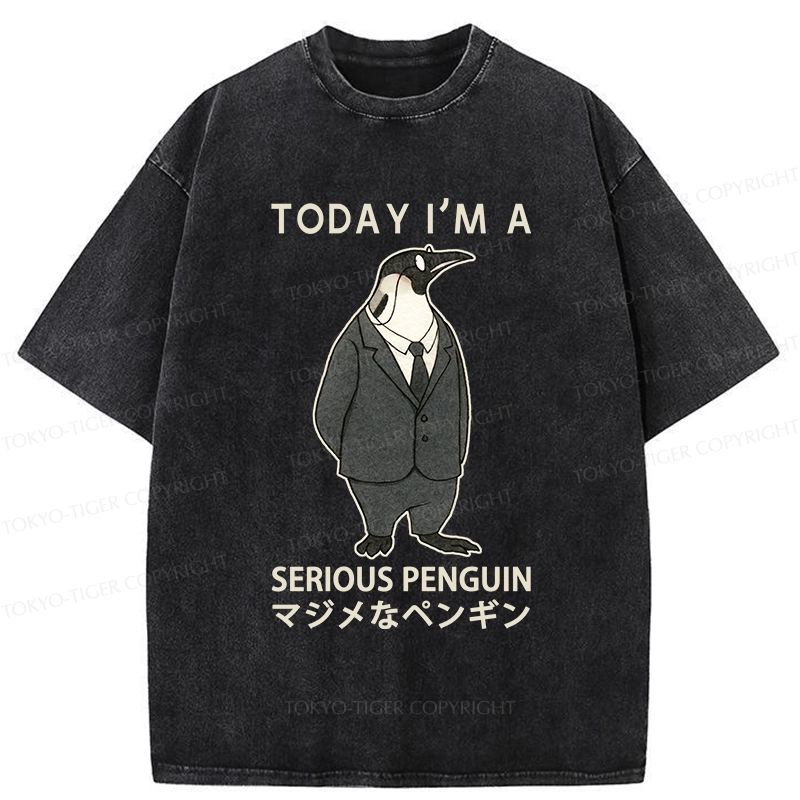 Tokyo-Tiger Today I'm A Serious Penguin Washed T-Shirt