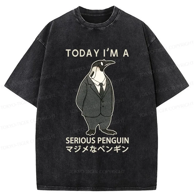 Tokyo-Tiger Today I'm A Serious Penguin Washed T-Shirt