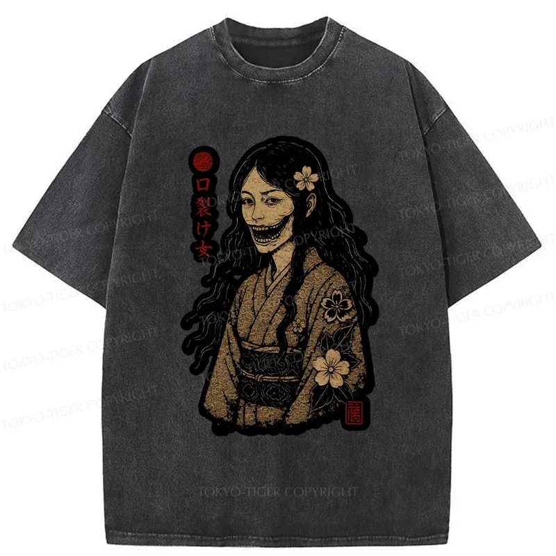 Tokyo-Tiger Cleft Mouth Woman Washed T-Shirt