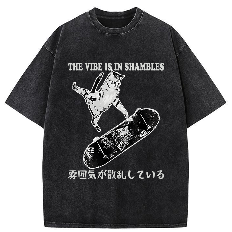 Tokyo-Tiger Skateboard Enthusiast Cat Washed T-Shirt