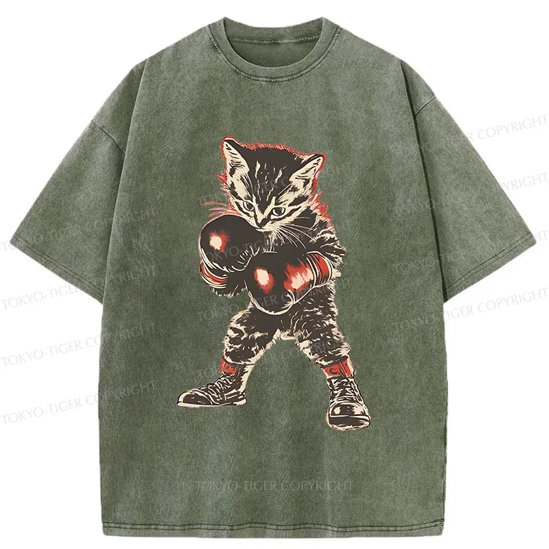 Tokyo-Tiger Boxing Kitten Washed T-Shirt