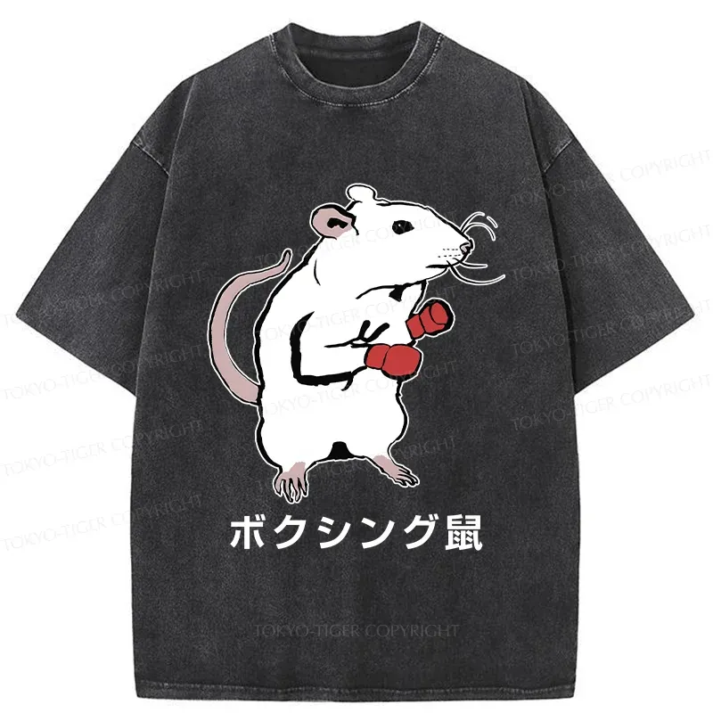 Tokyo-Tiger Boxing Mouse Washed T-Shirt