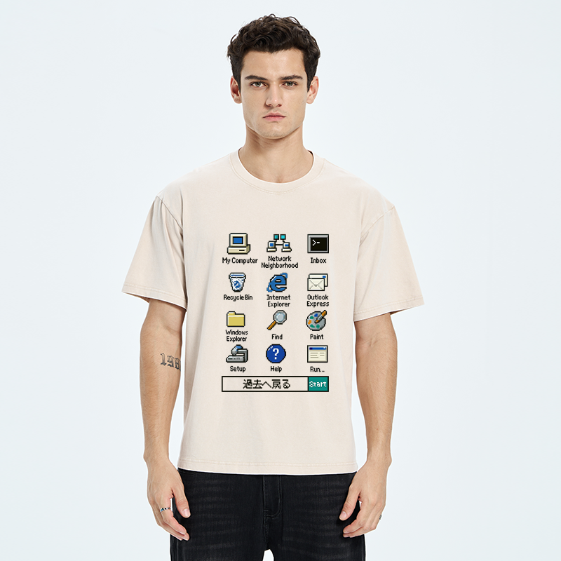 Tokyo-Tiger Retro Computer Washed T-Shirt