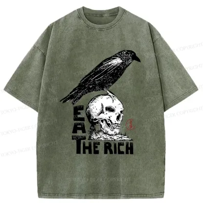 Tokyo-Tiger Crow Standing On Skull Washed T-Shirt