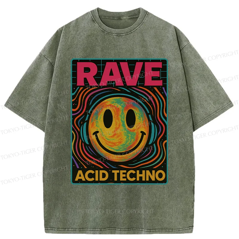 Tokyo-Tiger Rave Music Washed T-Shirt