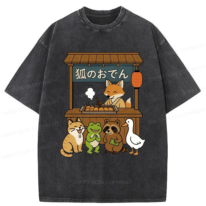 Tokyo-Tiger Fox Oden Shop Washed T-Shirt