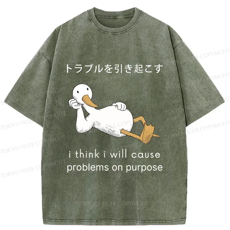 Tokyo-Tiger Goose Causing Trouble Washed T-Shirt