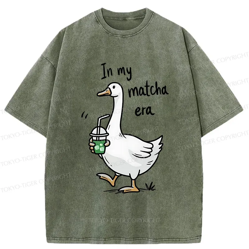 Tokyo-Tiger Goose Drinking Matcha Washed T-Shirt