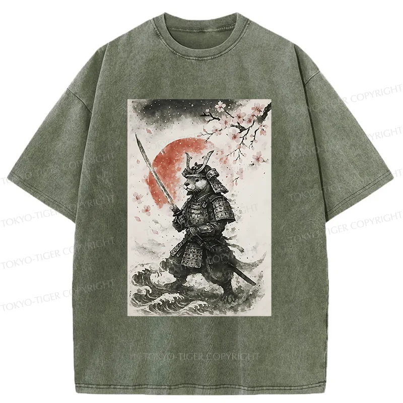 Tokyo-Tiger Otter Samurai Washed T-Shirt