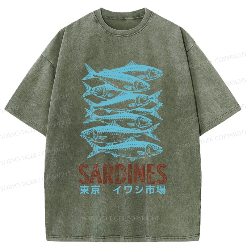 Tokyo-Tiger Vintage Sardines Market Washed T-Shirt