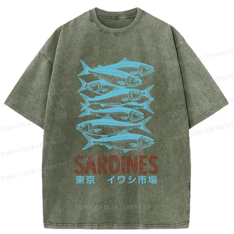 Tokyo-Tiger Vintage Sardines Market Washed T-Shirt