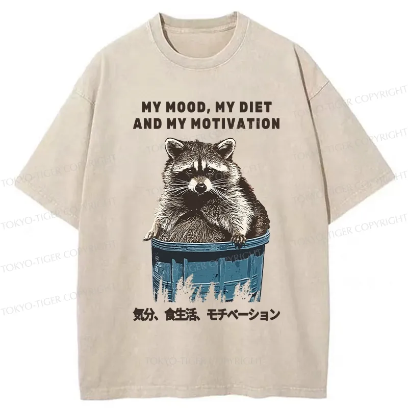 Tokyo-Tiger My Mood My Diet And My Motivation Washed T-Shirt