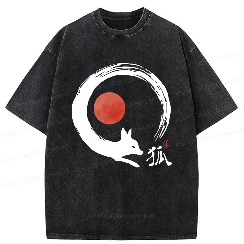 Tokyo-Tiger Retro Fox Enso Washed T-Shirt