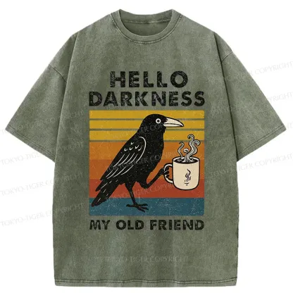 Tokyo-Tiger Crow Drinking Coffee Washed T-Shirt