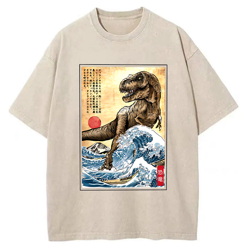 Tokyo-Tiger The Great Wave Off Dinosaur Washed T-Shirt
