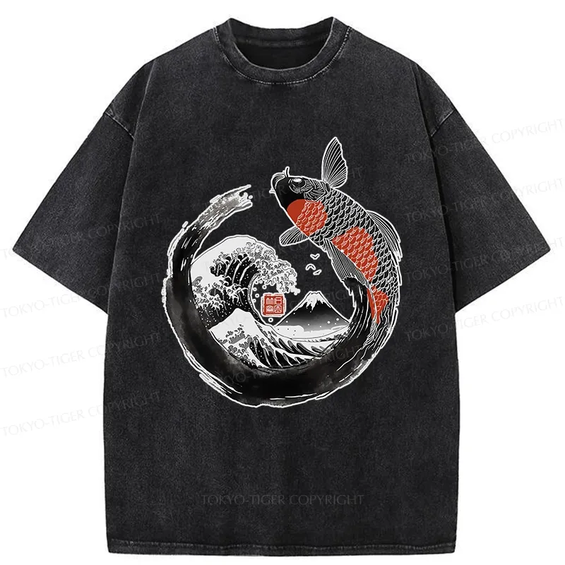 Tokyo-Tiger Retro Koi Enso Washed T-Shirt