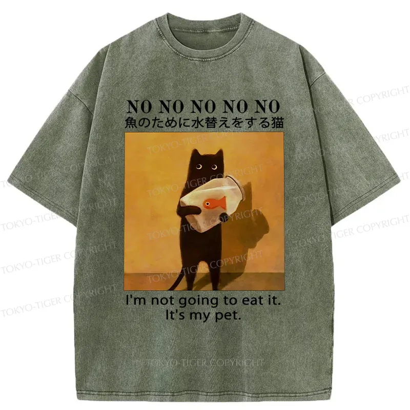 Tokyo-Tiger Cat Raising Fish Washed T-Shirt