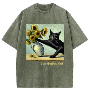 Image of Tokyo-Tiger Van Gogh's Naughty Cat Washed T-Shirt