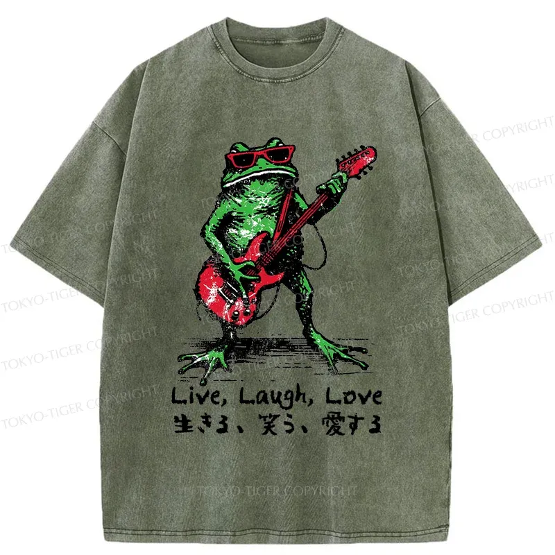 Tokyo-Tiger Frog Playing Guitar Washed T-Shirt